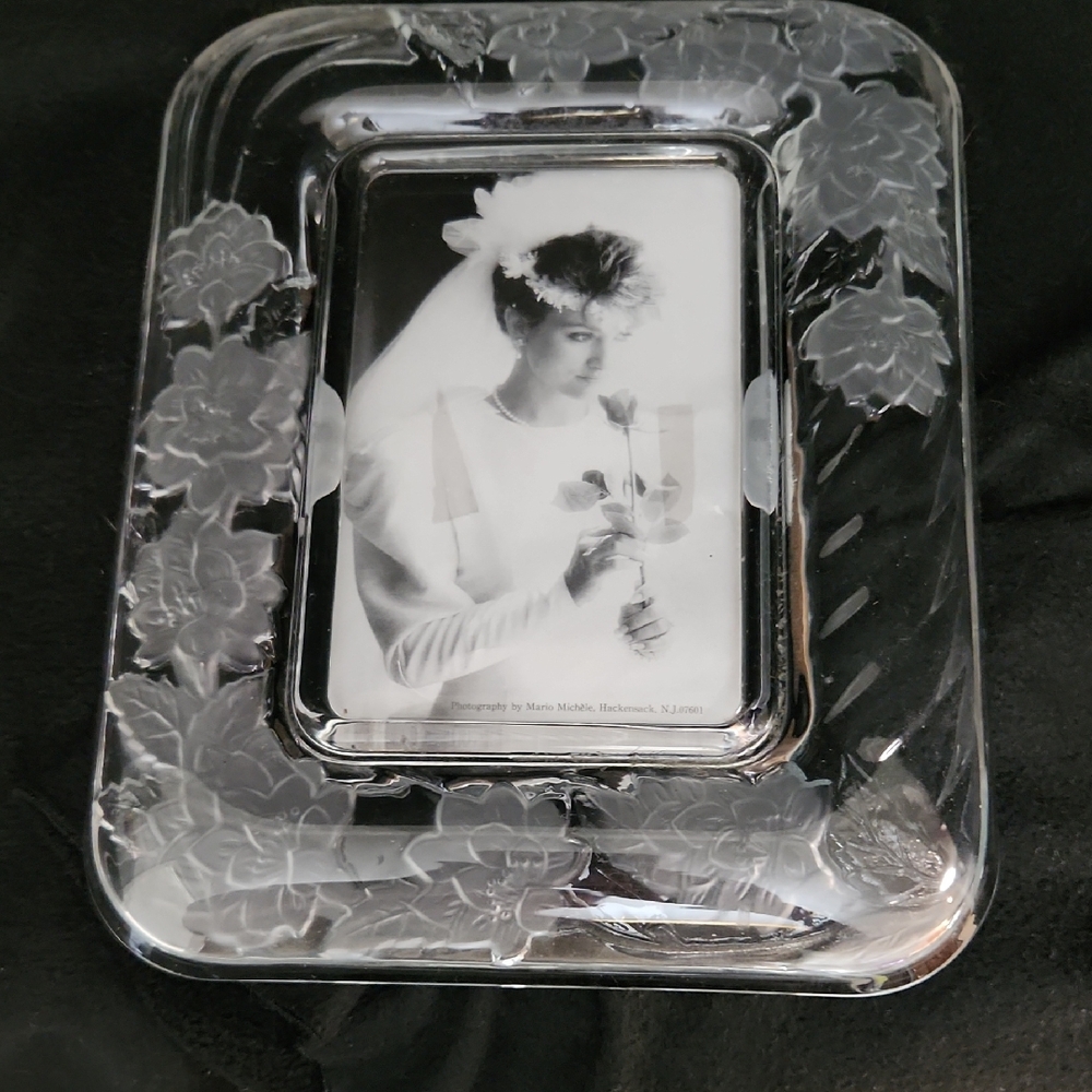 Crystal Floral Etched Glass Picture Frame